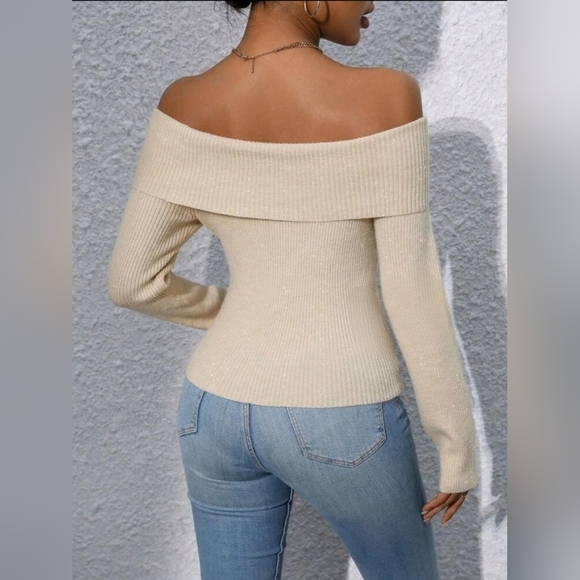Foldover Off Shoulder Ribbed Knit Sweater - Picture 2 of 3
